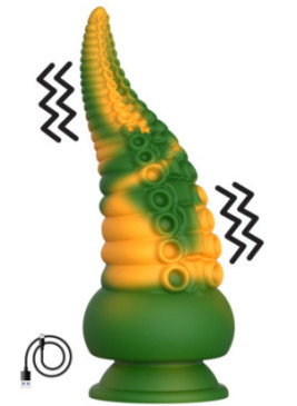 Gode ventouse tentacule Kraken vibrant 21 cm vert et jaune USB - WS-NV101